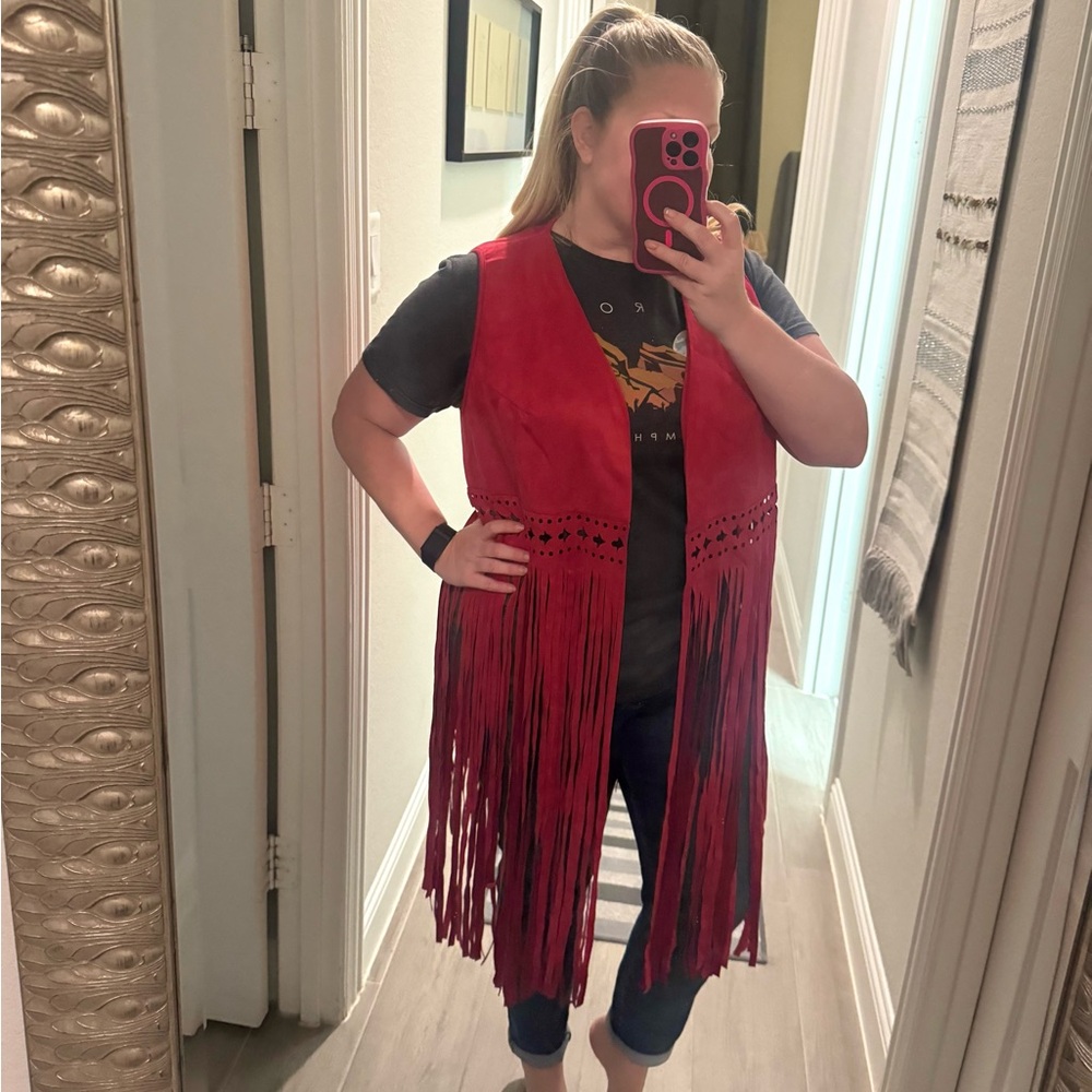 NEVER WORN Red Fringe Vest
